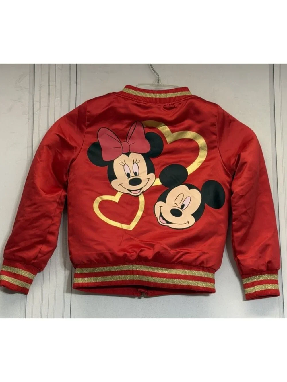 Disney Minnie Mouse Bomber Jacket Girls 5/6 Red Lined Insulated Full Zip